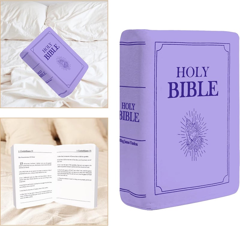 VKMON Bible Pillow Book Plush That Opens, for Kids Adults Christian Gifts, Cozy Faith Bible Pillow (Purple) - Image 1